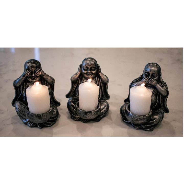 Original Source - Wholesale Candle Holder - Say, Hear, See No Evil Candle Holder Set