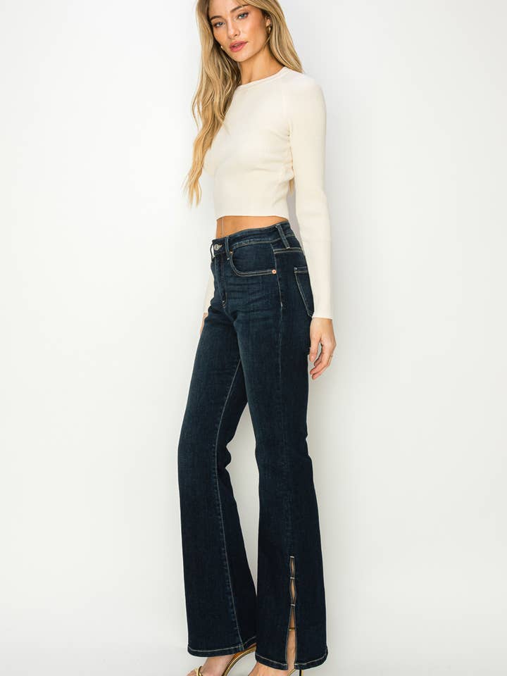 DARK STONE HIGH RISE FLARE JEANS for wholesale on Faire