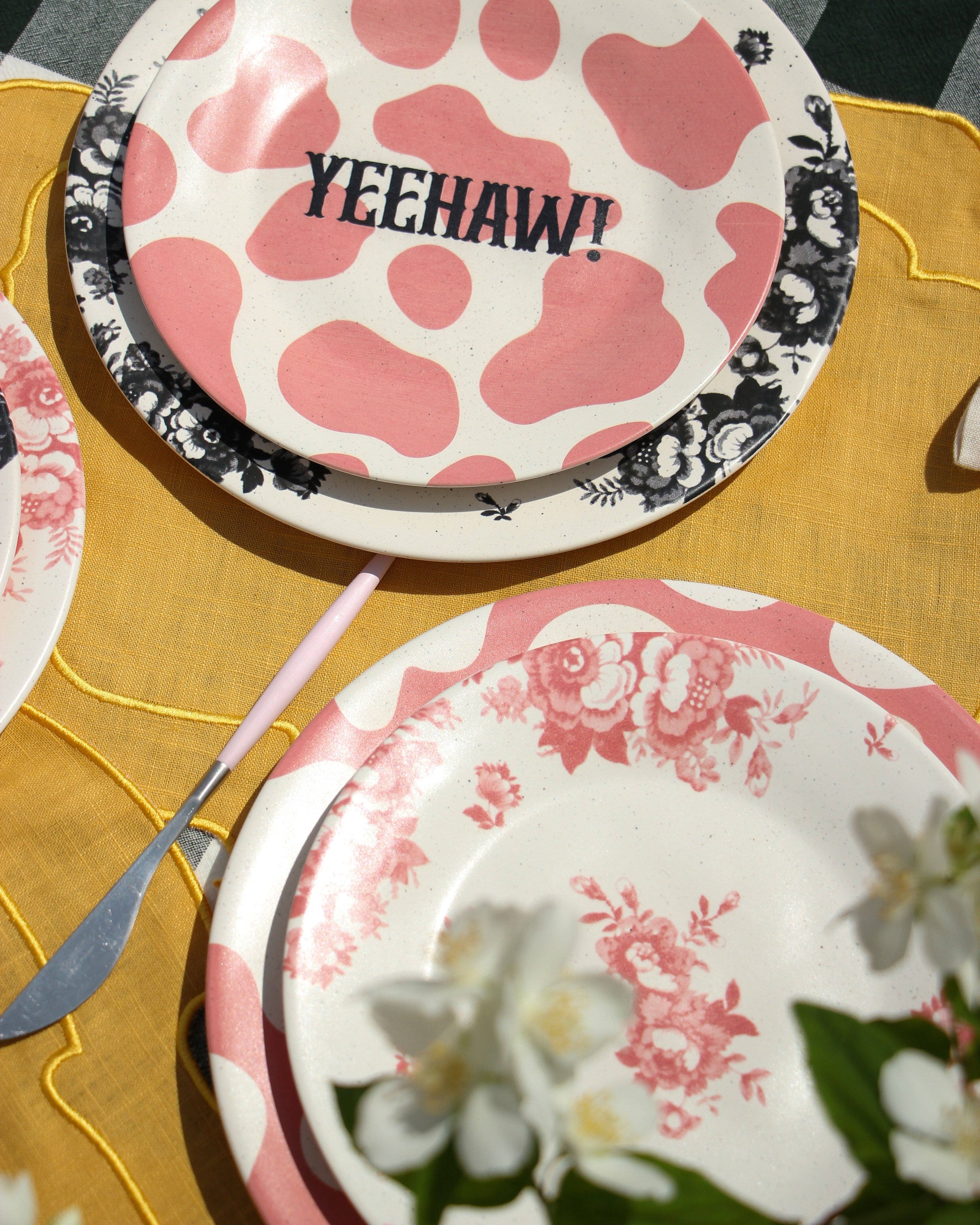 Pó de Barro - Vente Assiette - Assiette à dessert Vintage fleurs rose1