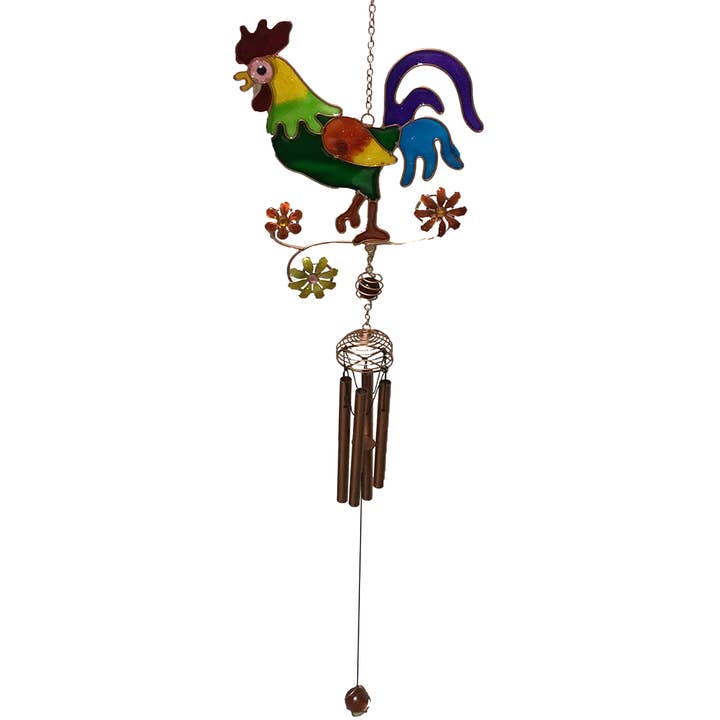 Stained Glass Style Rooster Wind Chime Yard Art Home Decor for wholesale by Texas Toy Distribution