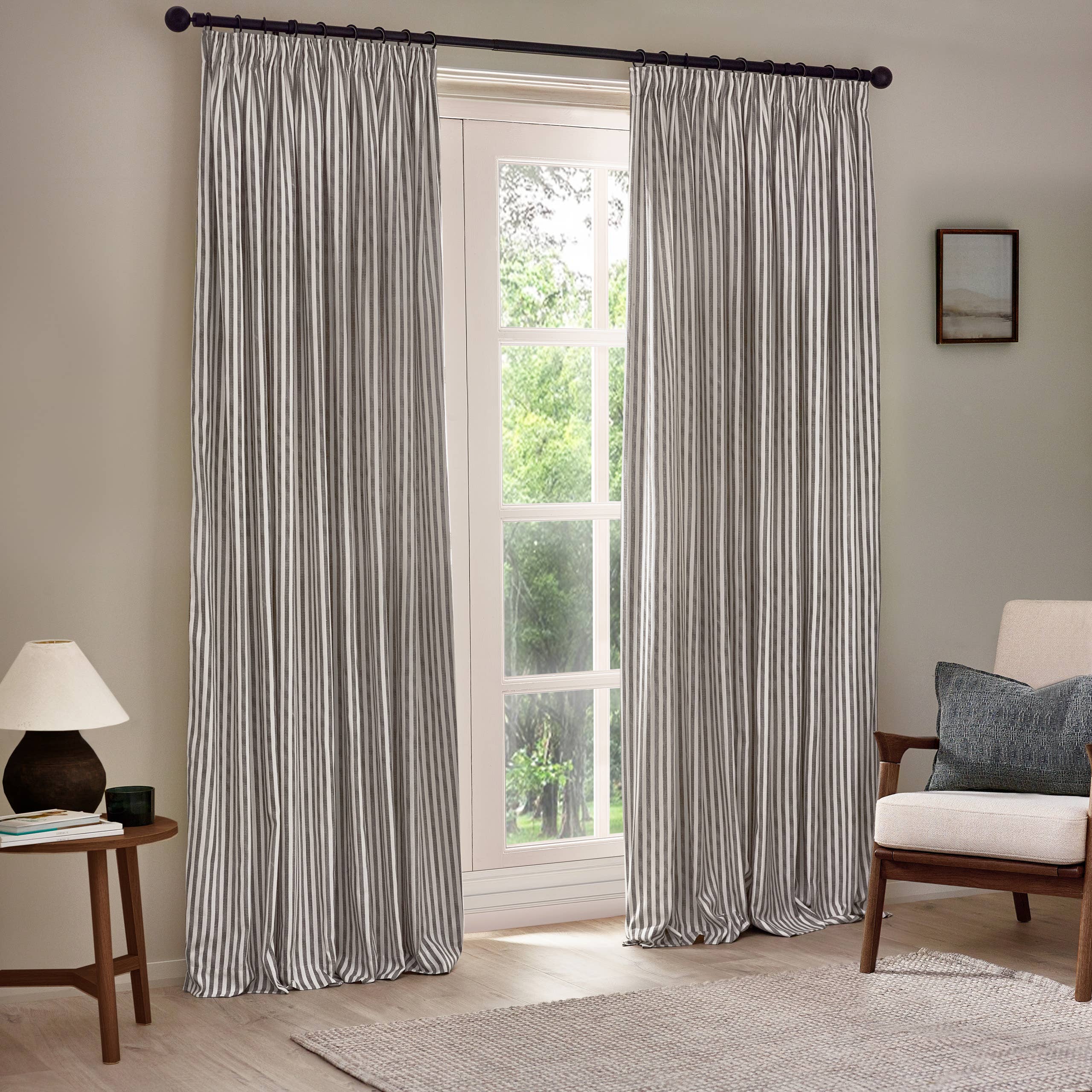 Hebden Striped Cotton Room Darkening Curtains Grey for wholesale on Faire1