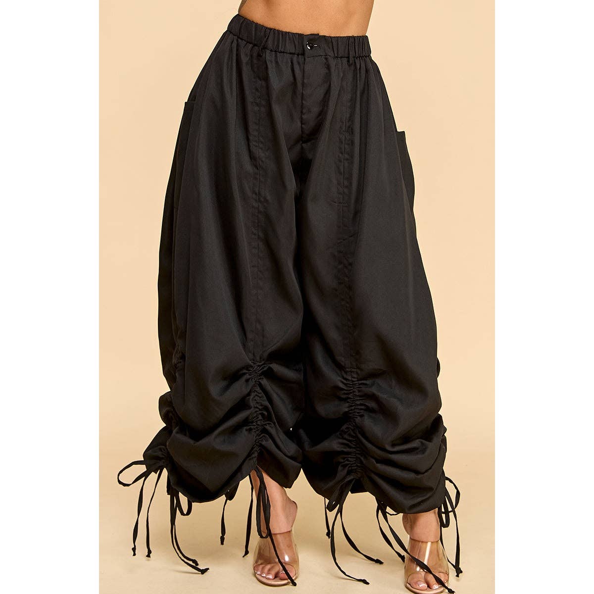DORCAS - Wholesale Pants - Women's - Loose Fit Palazzo Drawstring Pants5