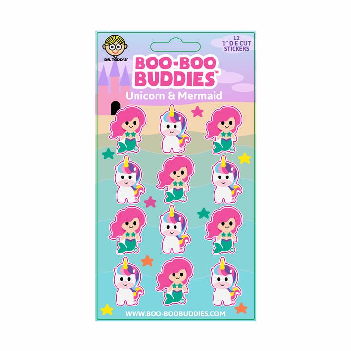 Hoja de Pegatinas de Sirena y Unicornio Boo Boo Buddies® – Coleccionable para venta al por mayor de Boo Boo Buddies