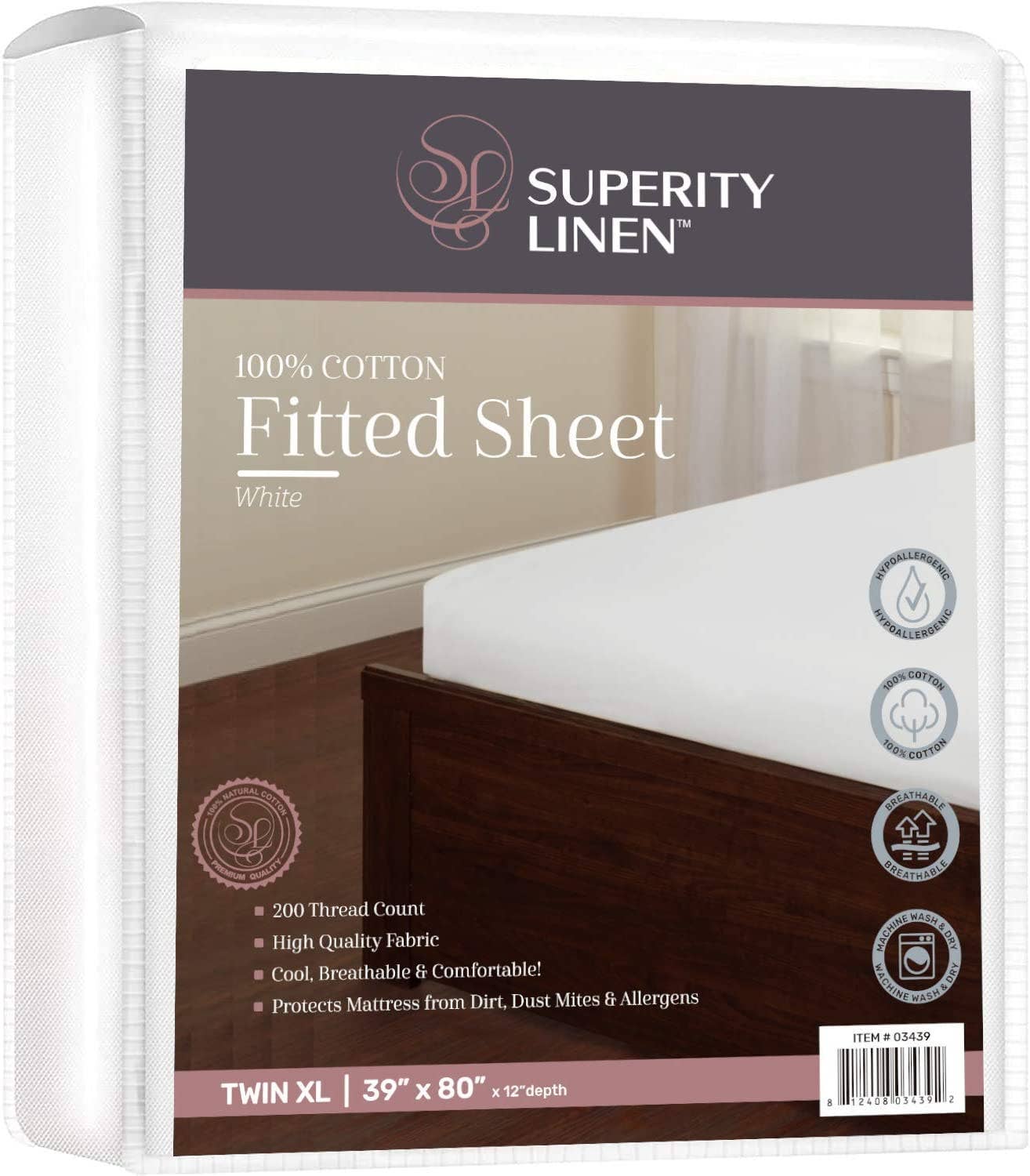 Superity Linen 100% Cotton Fitted Sheets - White for wholesale on Faire6