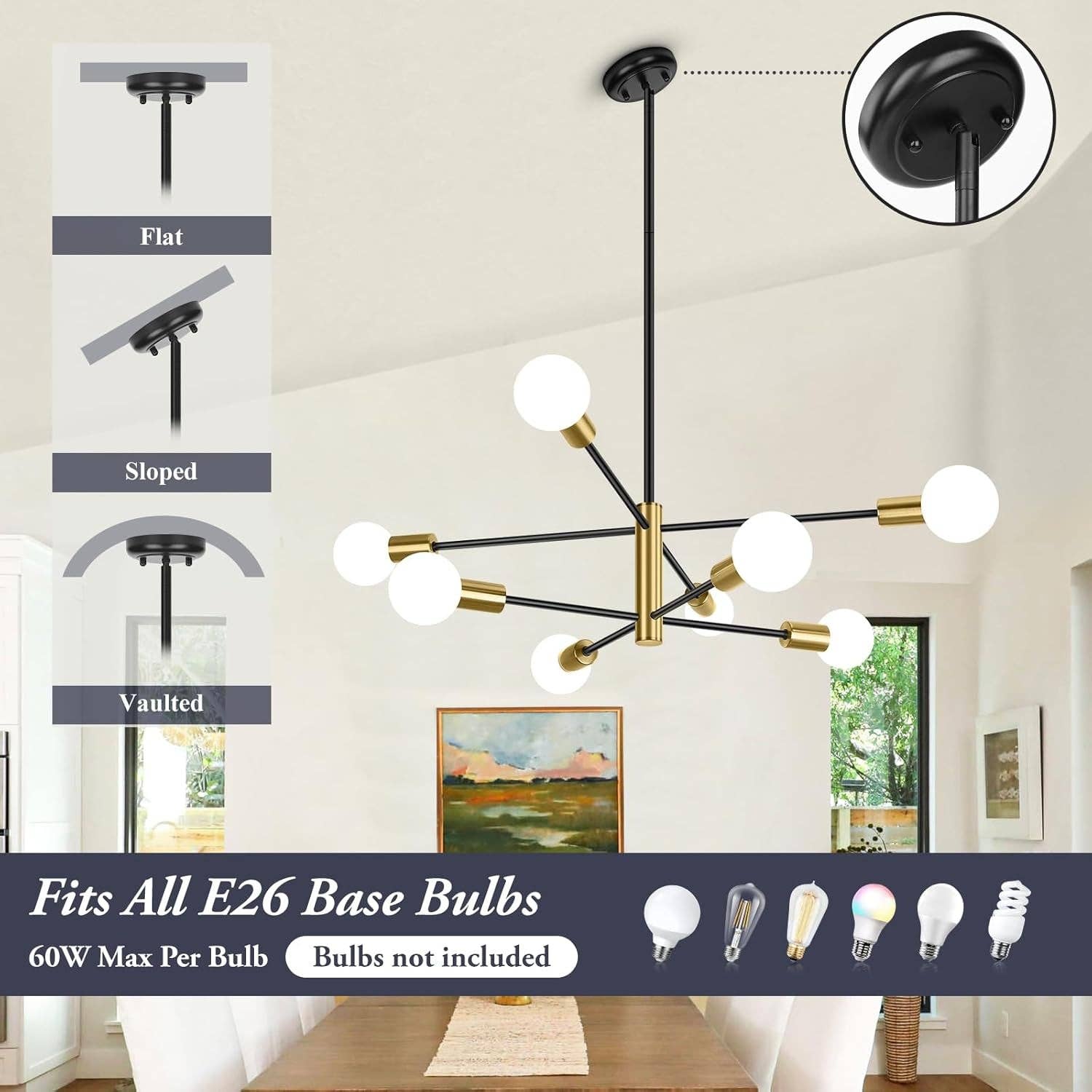 Eight Light Modern Sputnik Chandelier Black And Gold for wholesale on Faire4