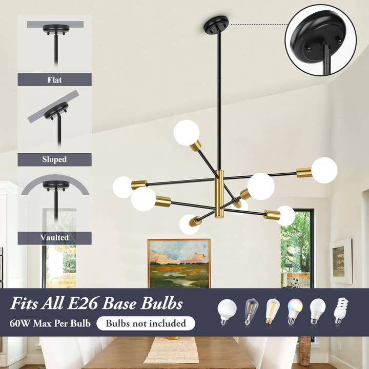 Eight Light Modern Sputnik Chandelier Black And Gold for wholesale on Faire4