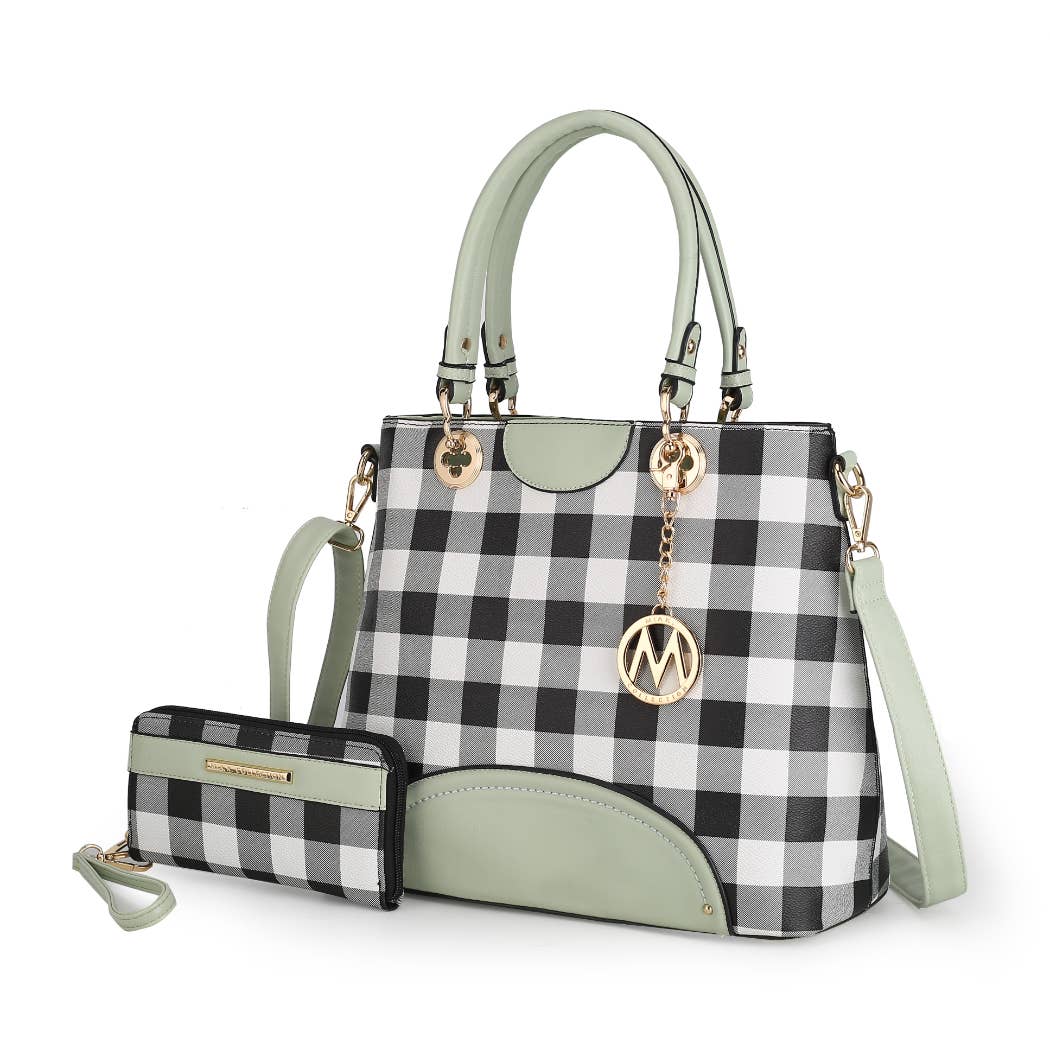 MKF Collection - Wholesale Top Handle Bag - Women's - Gabriella Checker vegan leather Handbag With Wallet by Mia K5