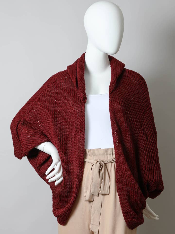 Leto Accessories - Wholesale Cardigan - Women's - Christmas Hooded Rib Knit Cardigan