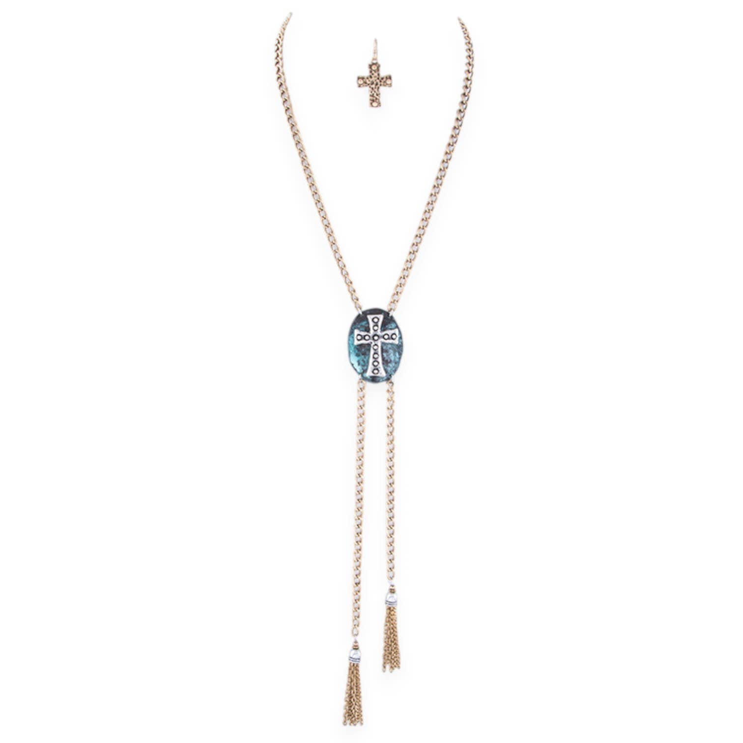 Doré/patine Collier Bolo avec Pendentifs Croix Concho en vente sur Faire0