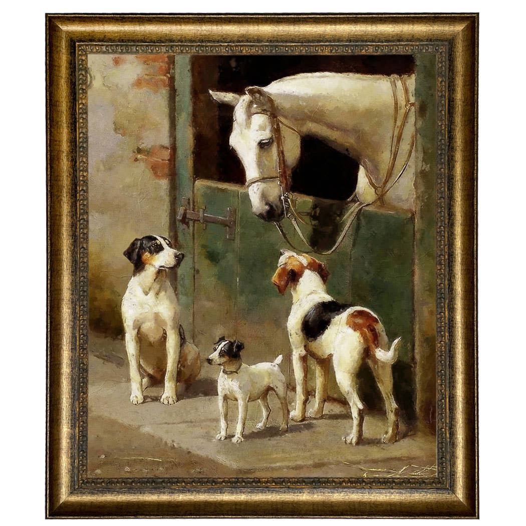 Madison Bay Co. - Historical Home Decor Reproductions - Wholesale Art Print - Dog and Horse at Stable Vintage Painting Print on Canvas85