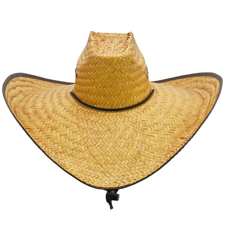 Natural Dark Brown Eyeleted Biggs Extra Wide Retro Brim Straw Cowboy Hat for wholesale on Faire