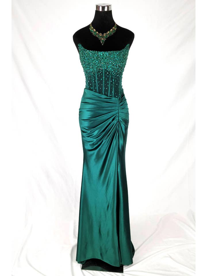 Chicas - Vente Robe de soirée – femme - Robe bustier en satin avec corset à perles et sequins C83118