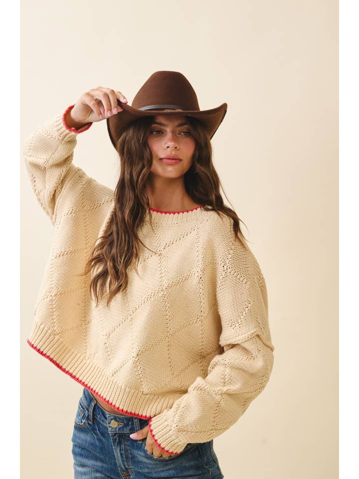 AEMI + CO - Wholesale Knit Sweater - Women's - 3339GK Diamond Knit Pullover Sweater13