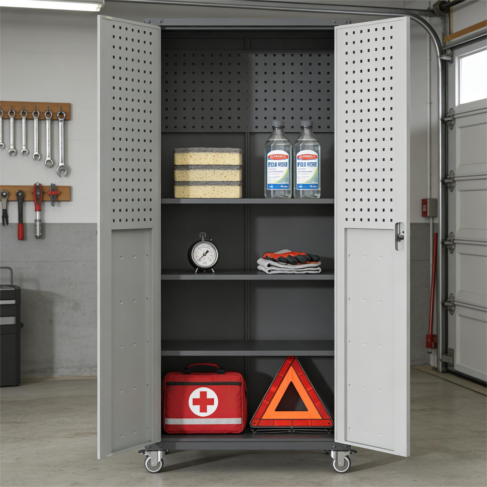 HOMYCASA DESIGN INC - Wholesale Cabinet - 71'H Black Gray Mobile Lockable Metal Garage Storage Cabinet0