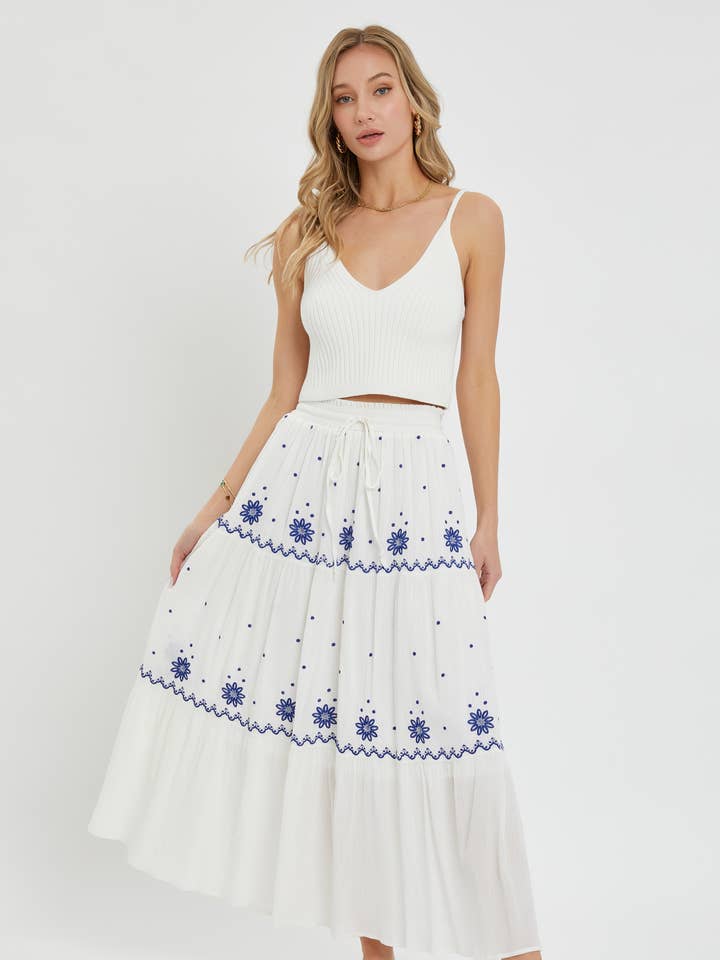 EMBROIDERED FLOWERS FLOWY MAXI SKIRT for wholesale by Sweet Lovely by Jen