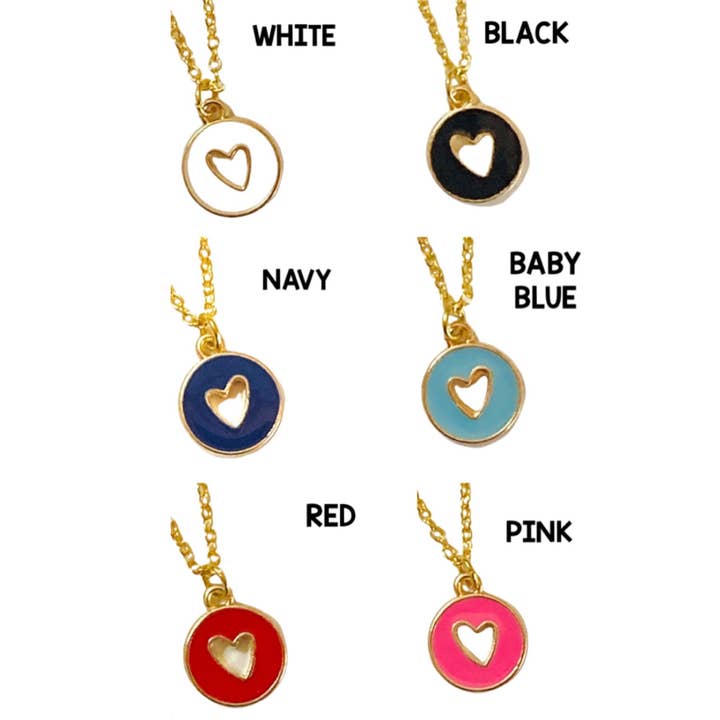 Gold Enamel Heart Cutout Pendant Necklaces on 18" Chain for wholesale by Broken Record Boutique