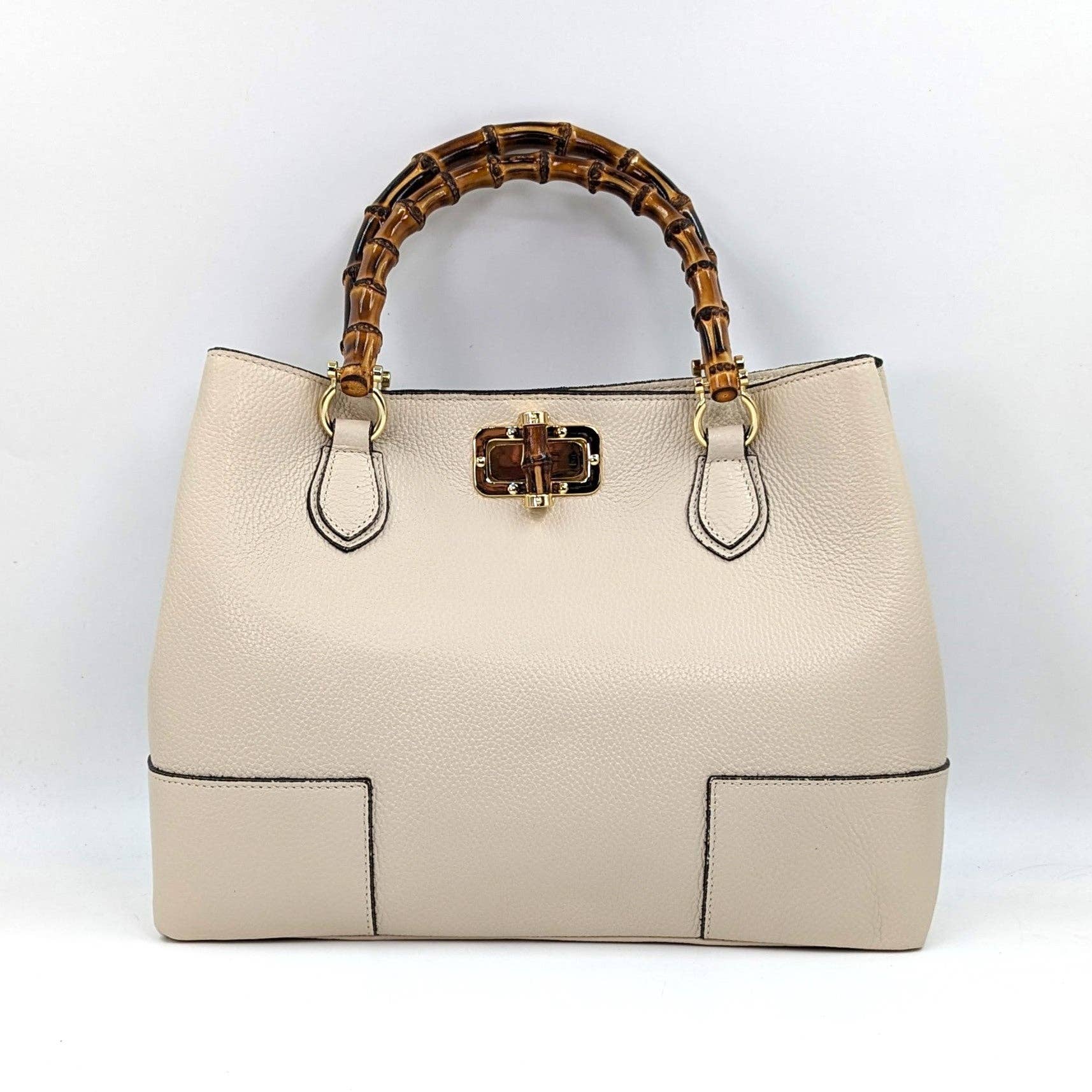 Tempest Designs – Großhandel Henkeltasche – Damen – Super stylische mittelgroße Lederhandtasche mit Bambusgriffen und Bambus-Drehverschluss.0