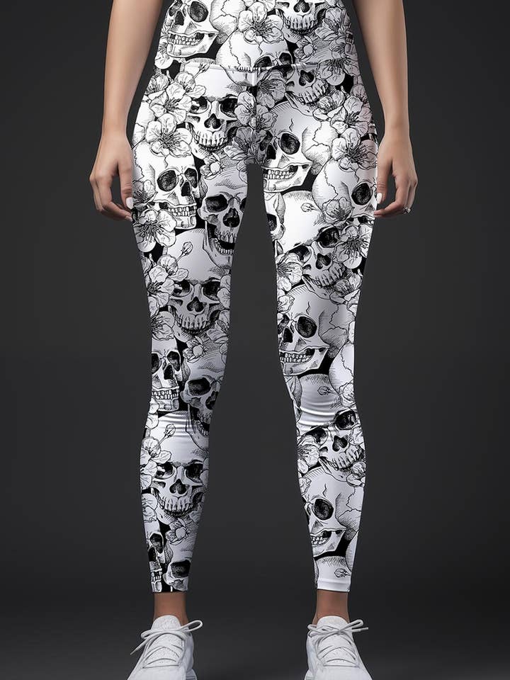White Witch Lucy Skull Print Halloween Leggings Yoga Pants - Women for wholesale by Pineapple Clothing