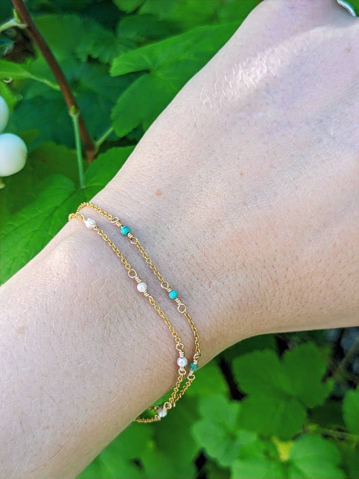 Pearl & Turquoise Gold Bracelets for wholesale by Freya Adventure Awaits