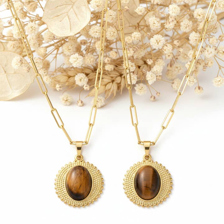 Tijgeroog Steen Ketting voor wholesale door Produtos Namasté