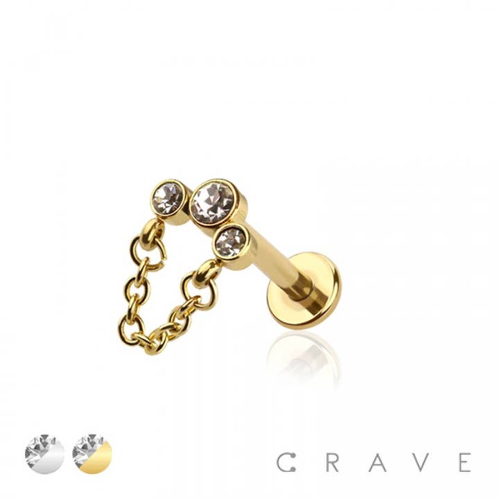 CRAVE BODY JEWELRY - Wholesale Single Earring - TRIPLE PRONG SET CZ STONE TOP INTERNALLY THREADED 316L SS