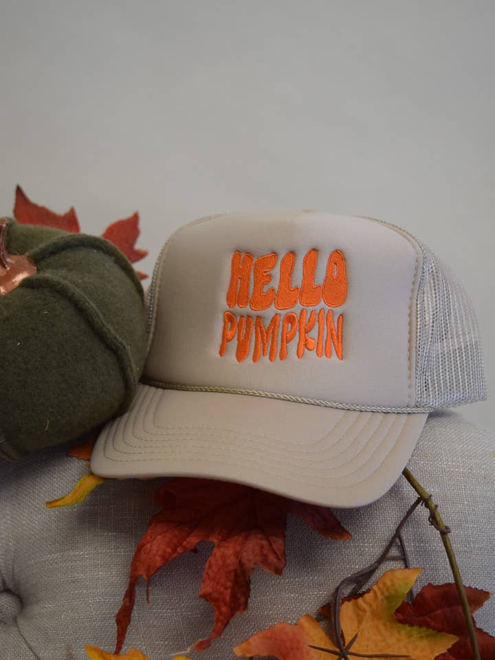 HELLO PUMPKIN TRUCKER HAT for wholesale by Spirit+Tribe
