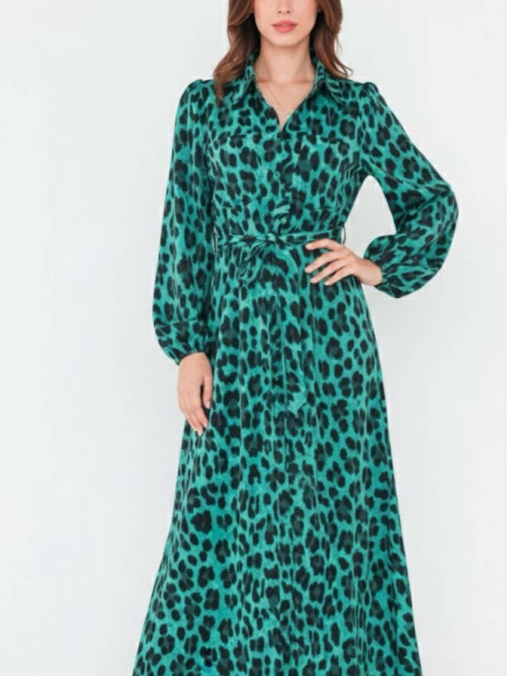 13007 Vestidos largos con cuello de camisa con estampado para venta al por mayor de Lilie Rose