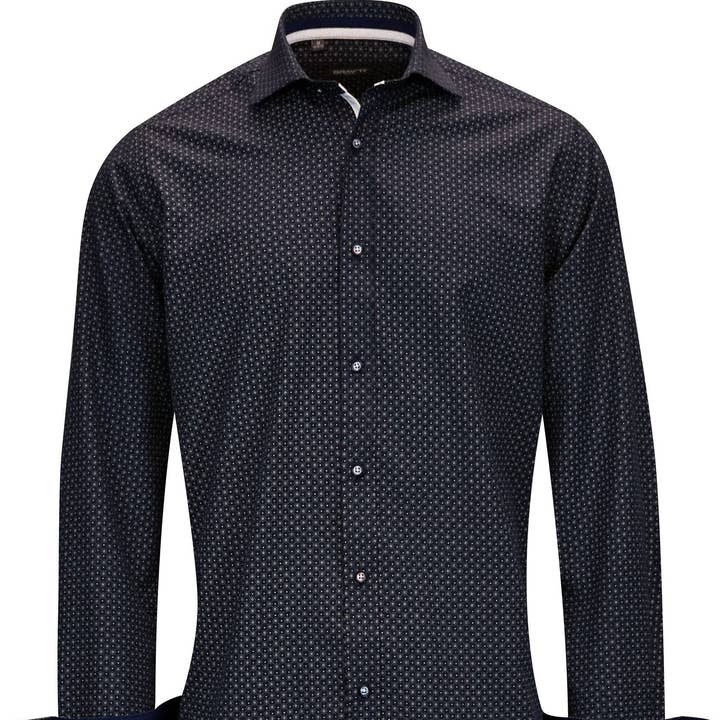 Casual marineblauw bedrukt shirt met lange mouwen voor heren Andrew 105 voor wholesale door gravity homme