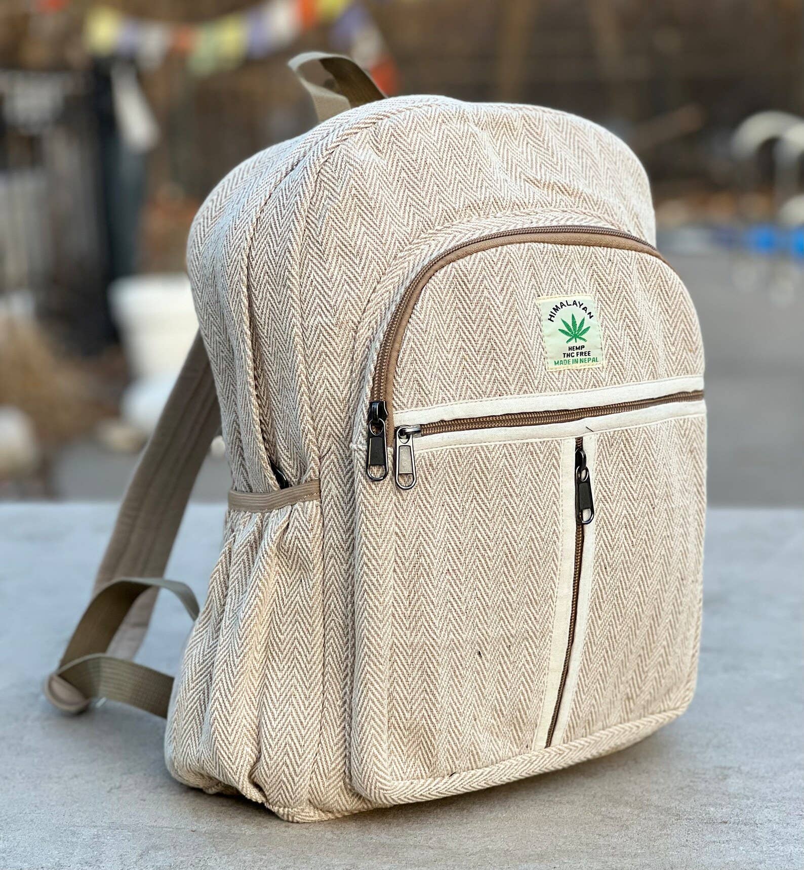Lungta Imports - Wholesale Backpack - Unisex - Handmade Large Multi Pocket Natural Hemp Nepal Backpack2