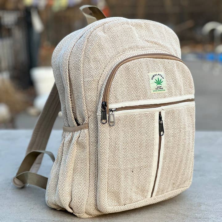 Lungta Imports - Wholesale Backpack - Unisex - Handmade Large Multi Pocket Natural Hemp Nepal Backpack2