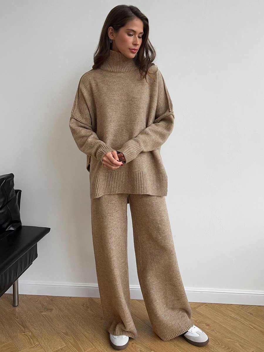 Hope & Sunshine - Vente Ensemble de vêtements d'intérieur – femme - Ensemble pull à col roulé en maille épaisse et pantalon8