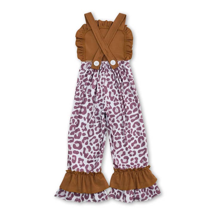 Yawoo Garments - Wholesale Overalls - Kids - Suspender floral leopard baby girls ruffle overalls5