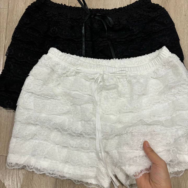 Rosa Clothing - Wholesale Shorts - Women's - Y2k Lace Bow Cake Puffy Shorts8