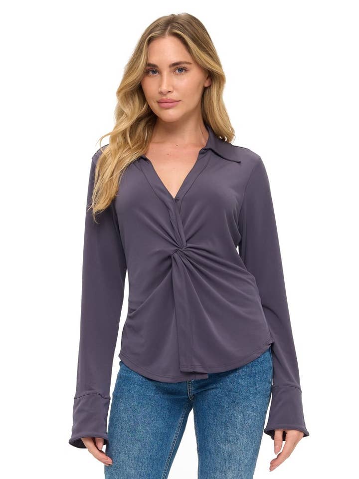 Collared Twist Front Top
for wholesale by Ariella USA