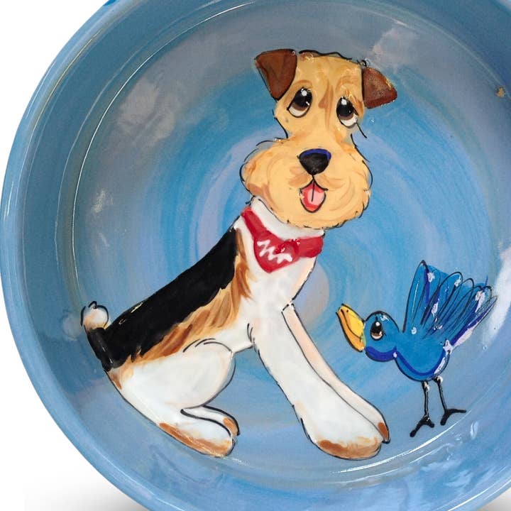 Airedale Terrier | Ciotola per cani in ceramica dipinta a mano per la vendita all'ingrosso da parte di Faux Paw Productions