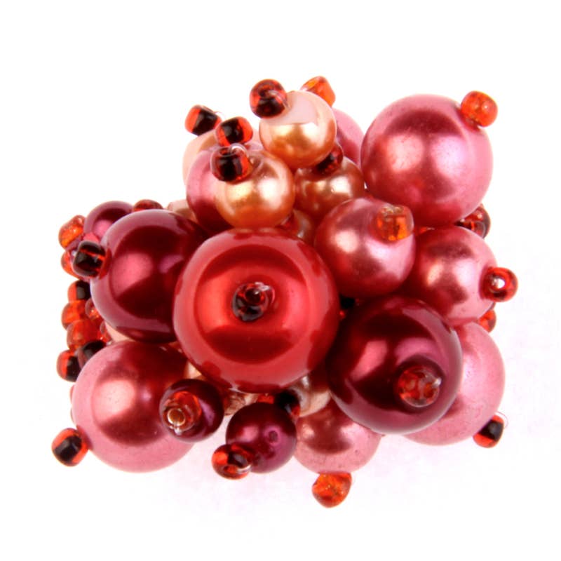 Erik & Mike - Wholesale Band/Stacked Ring - Faux Pearl Seed Beaded elastic band Cranberry Red0