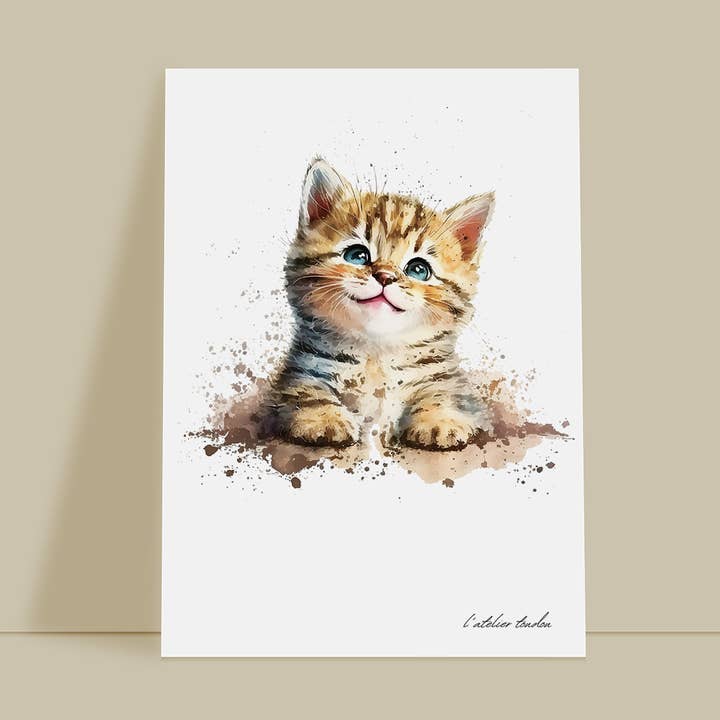 Décoration murale chambre bébé chat - Thème animaux réaliste aquarel pour la vente par L'atelier Toudou
