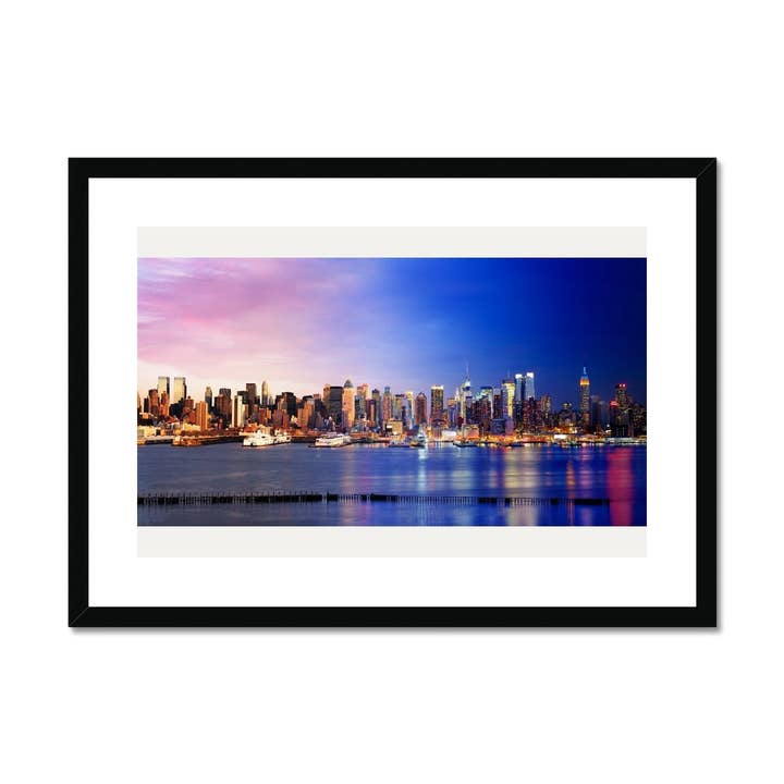 Day to night transition of the New York skyline Framed & Mounted Print for wholesale by Sorbey