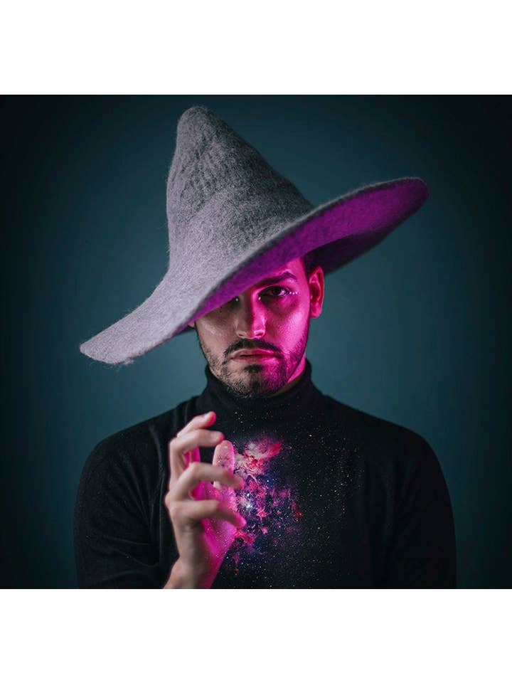Costurero Real - Vendita all'ingrosso Costume di carnevale - Uomo - Cappello da strega mago magico piccolo nero scuro Wicca a punta in feltro