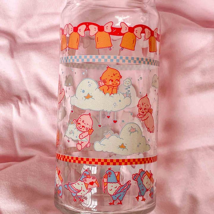 Cheerware – wholesale Drinking glass/cup – Cloud Kewpie Land 20oz Can Glass | pigeons, bells & bows