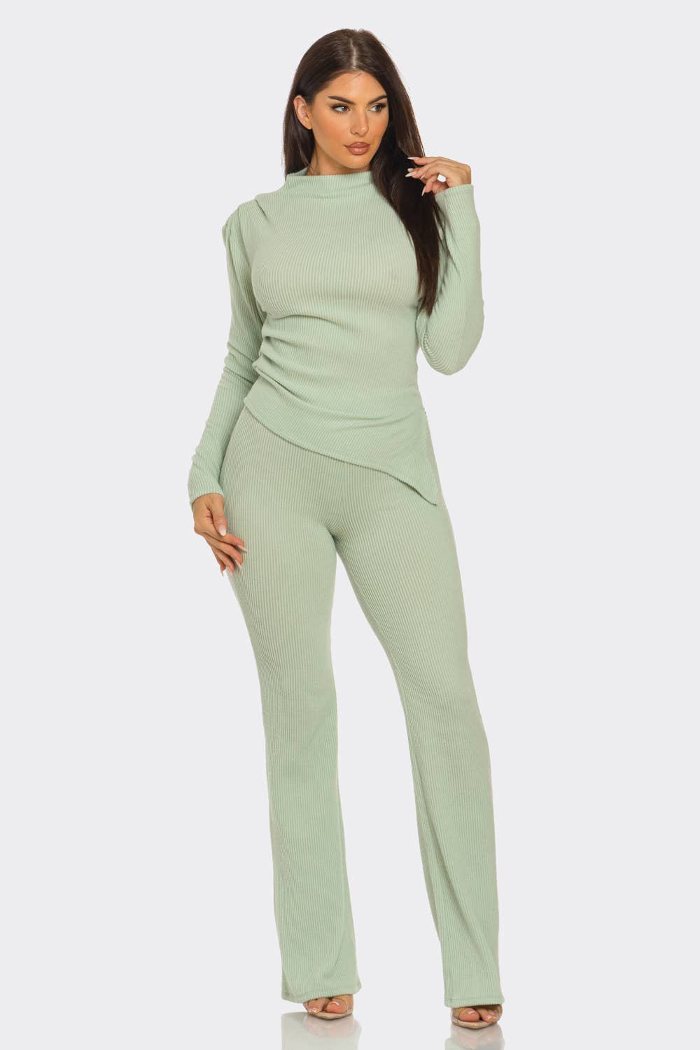 Julia by LoveJ - Wholesale Top & Pant Set (NOT Loungewear) - Women's - Asymmetric Ruched Hem Top And Pants Set 1