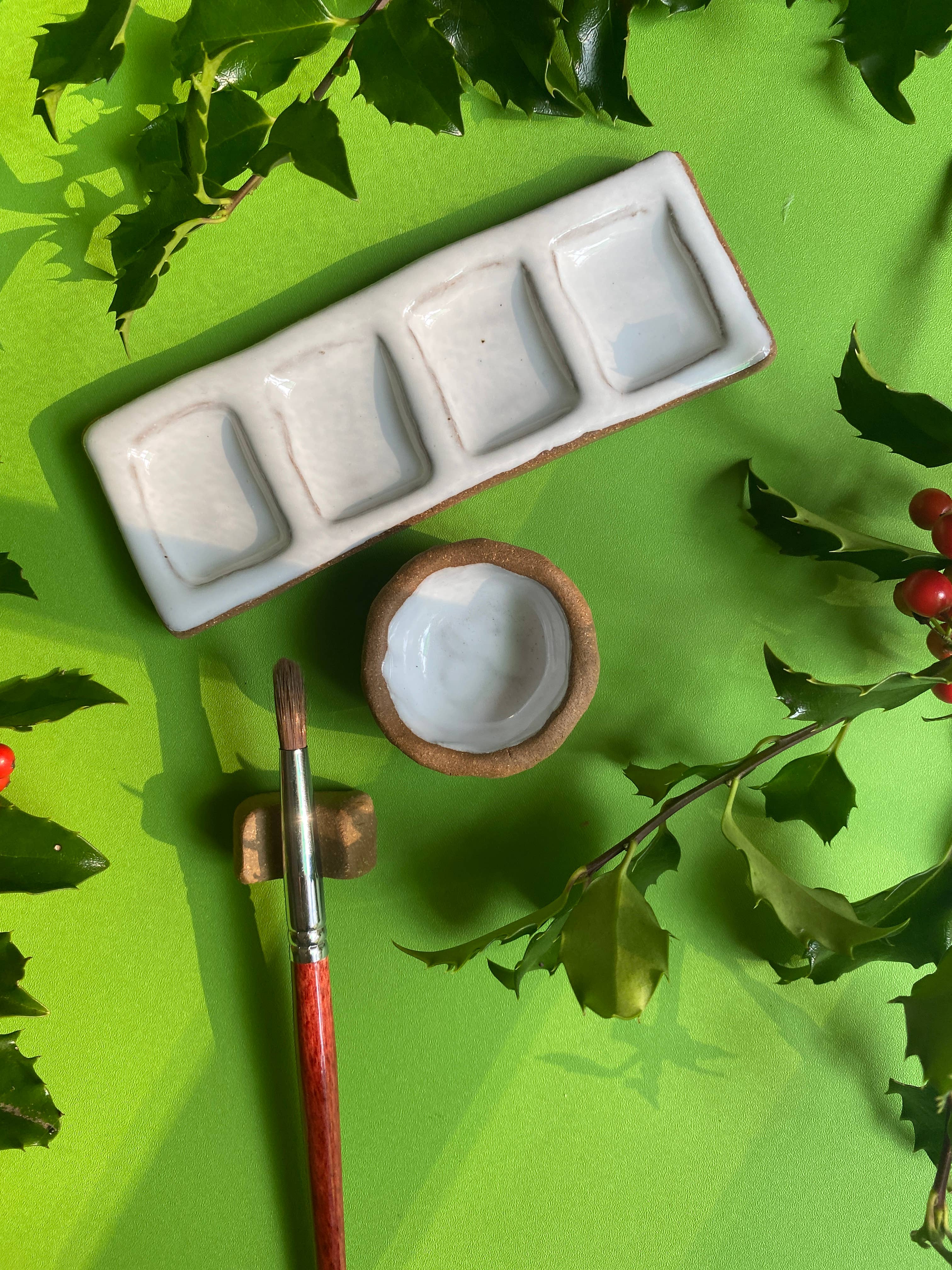 Busy Hands Studio - Wholesale Palette/Mixing Tray - Ceramic Artist 4-Pan Paint Palette - Handmade Travel Palette2