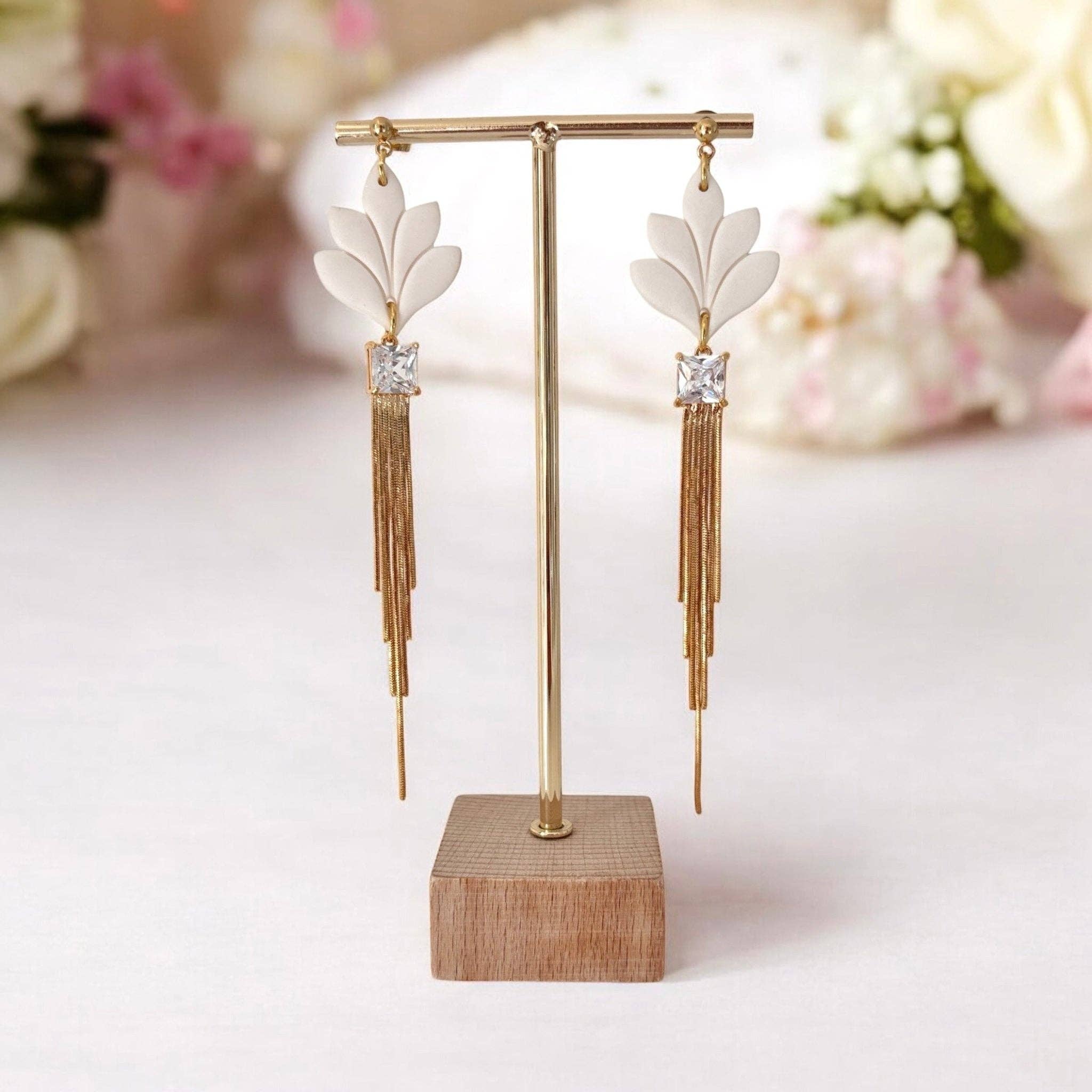 DUESTELLE ITALIA - Venta al por mayor Pendientes colgantes - Golden Cascade - Pendientes Artesanales Blanco y Oro3