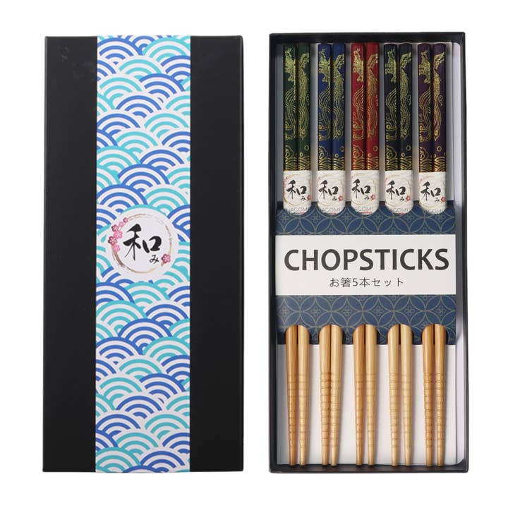 5 Piece Chopsticks Set Phoenix with Gift Box (10/100) for wholesale by Urban Tokyo