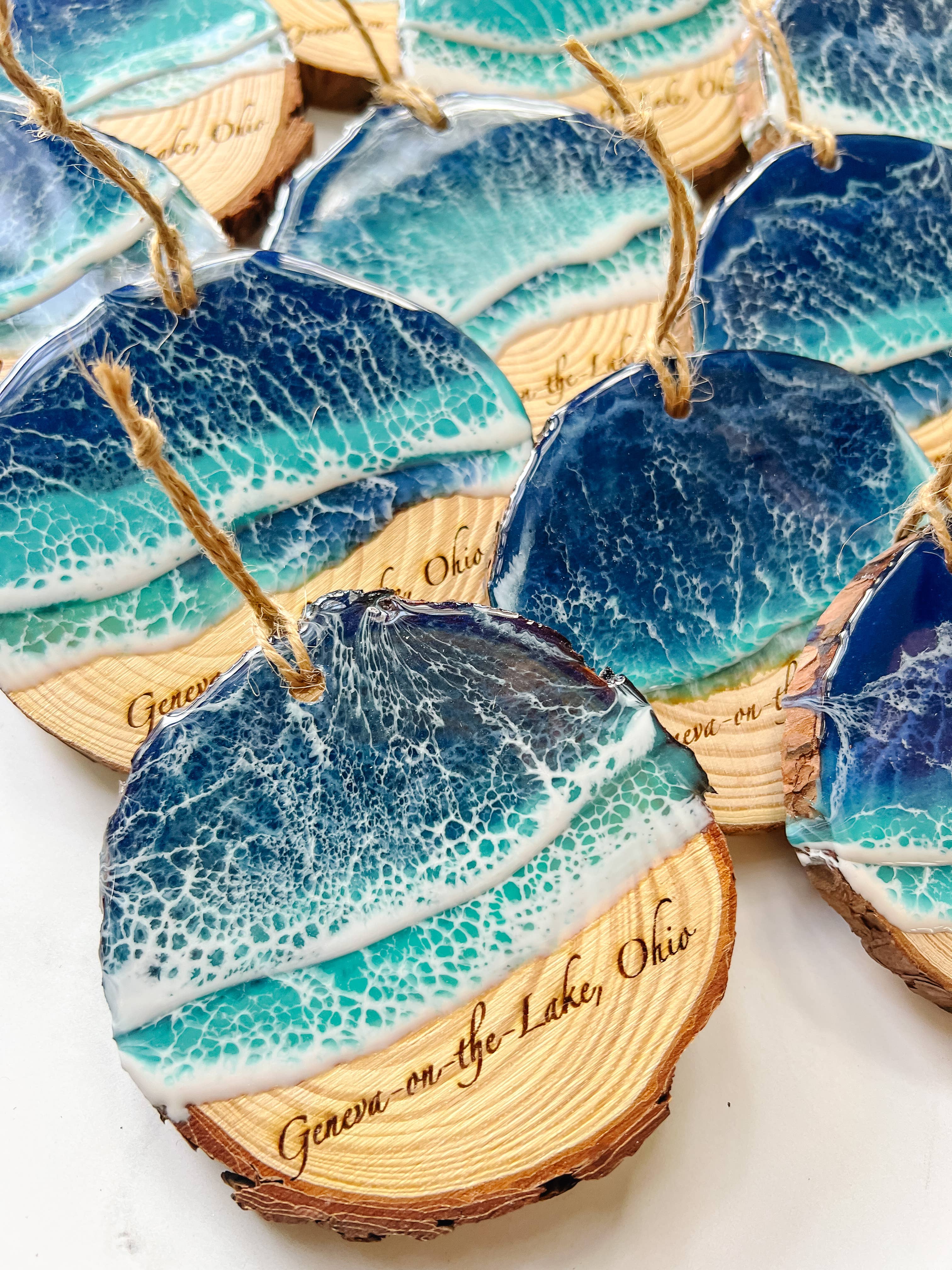 Citrus Waves Art - Wholesale Ornament - Custom Engraved Live Edge Wood Ornament7