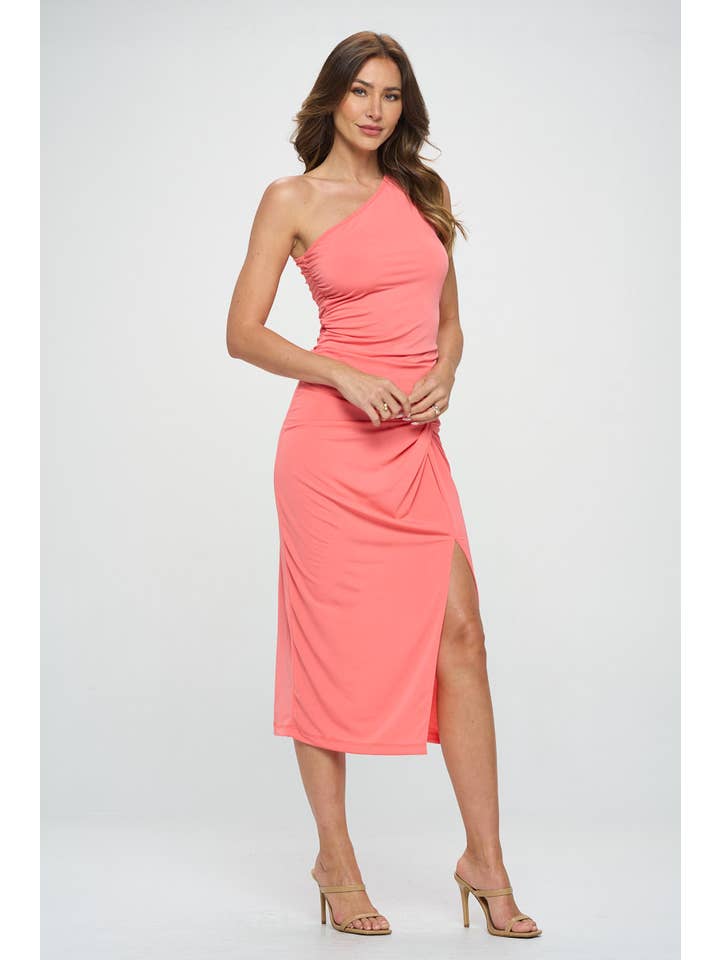 CORAL Made in USA Solid Knit One Shoulder Ruched Top for wholesale on Faire3