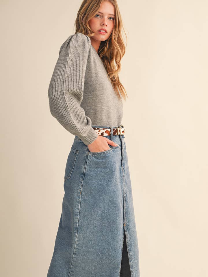 &MERCI - Wholesale Knit Sweater - Women's - RIBBED PUFF SLEEVE SWEATER MSW1095134