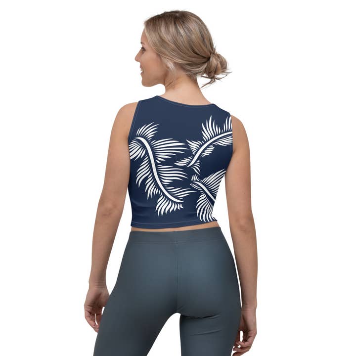 Crop Top design Lines 4 Peace en azul marino y blanco para venta al por mayor de Natascha van Es Fingerprint Art
