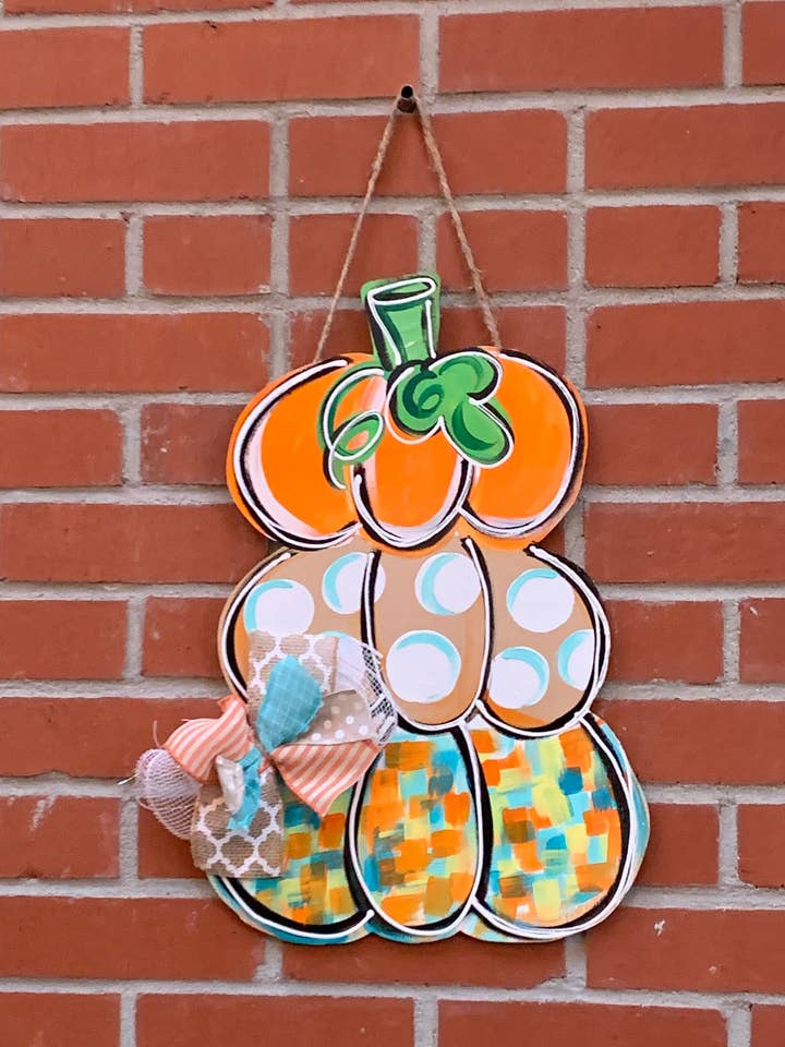 Pumpkin stack with colorful pumpkin, 21” for wholesale by Sunflower Soul Art