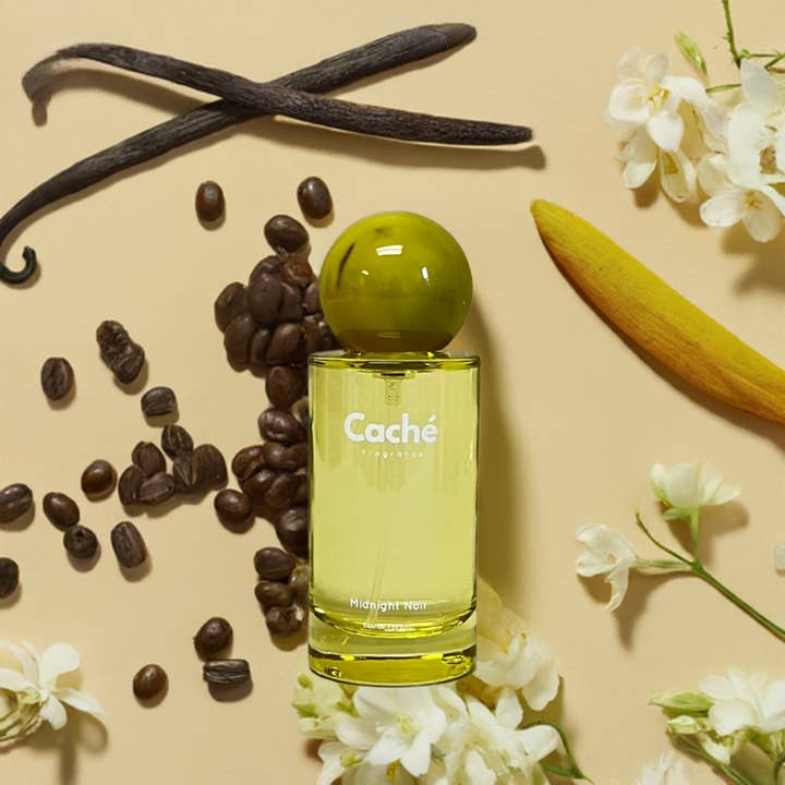 Caché Fragrance - Wholesale Perfume/Eau de Toilette - Midnight Noir by Caché – Coffee, Vanilla, Jasmine, Orange Blossom, Patchouli, Musk; Eau De Parfum (EDP) 50ml, Feminine